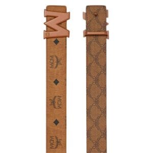 MCM CLAUS M REVERSIBLE MONOGRAM BELT 1.5” COGNAC
