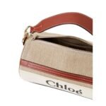 CHLOE TUBE SHOULDER BAG IN LINEN & SMOOTH LEATHER WHITE-BROWN