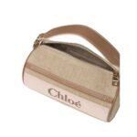 CHLOE TUBE SHOULDER BAG IN LINEN & SMOOTH LEATHER BLUSHY BEIGE