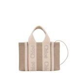 CHLOE MINI WOODY TOTE BAG IN LINEN WILD GREY
