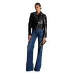 BALMAIN  CROCODILE EFFECT LEATHER BIKER JACKET