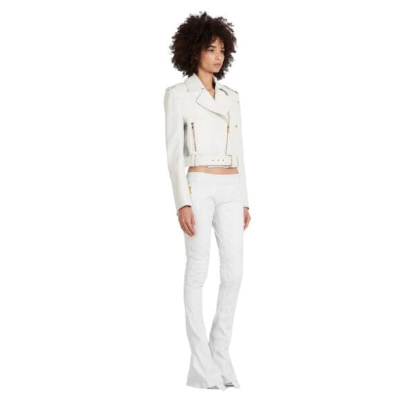 BALMAIN CROPPED LEATHER BIKER JACKET