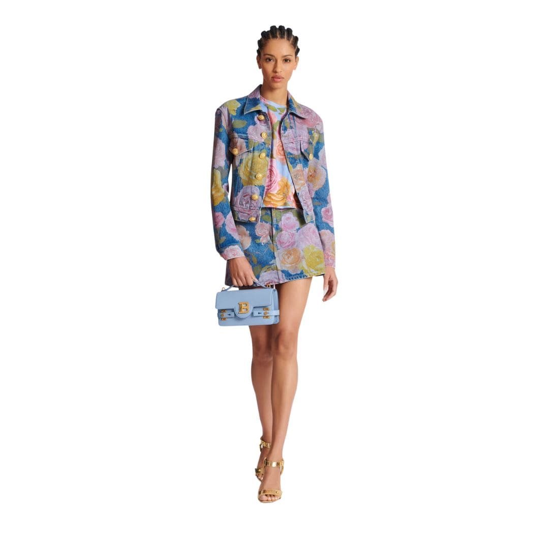 BALMAIN DEINM JACKET WITH PASTEL ROSES