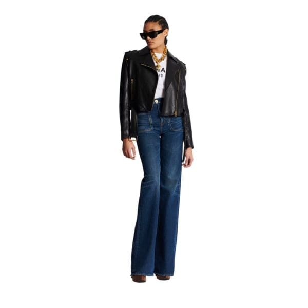 BALMAIN SHORT LEATHER BIKER JACKET
