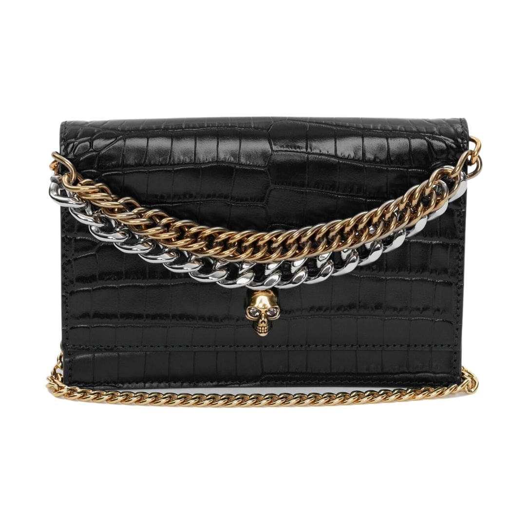 ALEXANDER MCQUEEN WOMANS SMALL SKULL BAG WITH CHAIN IN BLACK