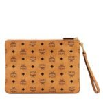MCM WRISTLET ZIP POUCH IN VISETOS ORIGINAL COGNAC