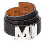 MCM CLAUS M REVERSIBLE BELT 1.75" IN VISETOS COGNAC/SILVER