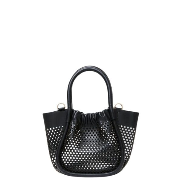 PROENZA EXTRA SMALL RUCHED TOTE IN PERFORATED LEATHER BLACK
