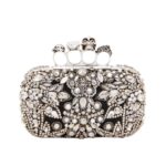 Alexander McQueen Women's Victorian Jewel Knuckle Clutch in Silver: an exquisite blend of vintage charm and modern elegance, adorned with ornate jewels.