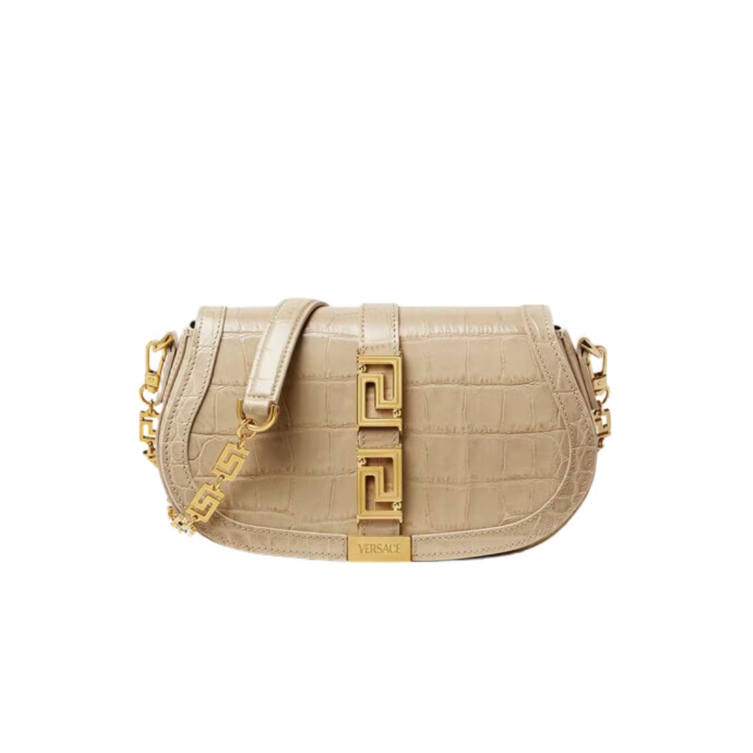 VERSACE CROC-EFFECT GRECA GODDESS SHOULDER BAG