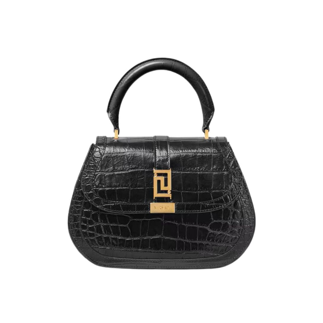 VERSACE CROC-EFFECT GRECA GODDESS TOP HANDLE BAG