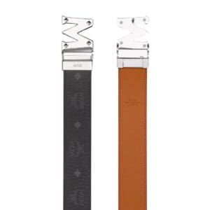 MCM CLAUS STUDDED M REVERSIBLE BELT 1.75” IN VISETOS BLACK