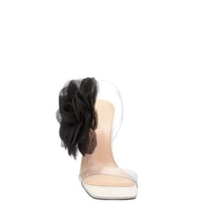 MAGDA BUTRYM ORGANZA FLOWER PVC SANDALS IN CREAM BLACK