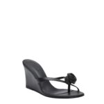 MAGDA BUTRYM WEDGE FLOWER SANDALS IN BLACK LEATHER