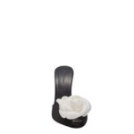 MAGDA BUTRYM FLOWER PEEP TOE MULES IN BLACK SATIN