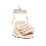 MAGDA BUTRYM WRAP AROUND FLAT FLOWER SANDALS IN CREAM CROCHET