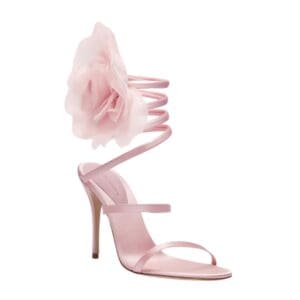 MAGDA BUTRYM SPIRAL SILK-ORGANZA FLOWER HEEL SANDALS IN PINK