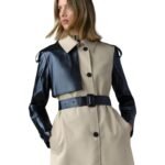 MACKAGE LEIKO MAXI TWO-TONED TWILL & LEATHER TRENCH