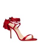 MAGDA BUTRYM WRAP AROUND DOUBLE FLOWER SANDALS IN DARK RED