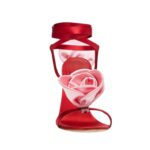 MAGDA BUTRYM DOUBLE PINK FLOWER HEEL SANDALS IN RED SATIN