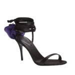 MAGDA BUTRYM DOUBLE PURPLE FLOWER HEEL SANDALS IN BLACK