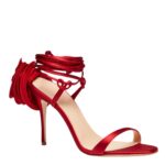 MAGDA BUTRYM WRAP AROUND DOUBLE FLOWER SANDALS IN DARK RED