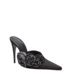 MAGDA BUTRYM CRYSTAL FLOWER APPLIQUE POINTED MUSLES IN BLACK SATIN