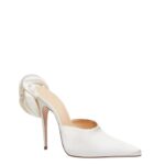 MAGDA BUTRYM POINTED FLOWER MULES IN CREAM SATIN