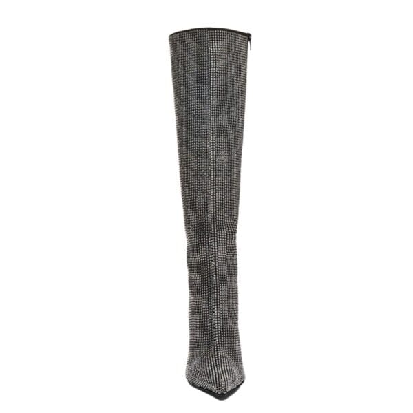 MAGDA BUTRYM TALL POINTED TOE BOOTS IN BLACK DIAMANTE CRYSTALS