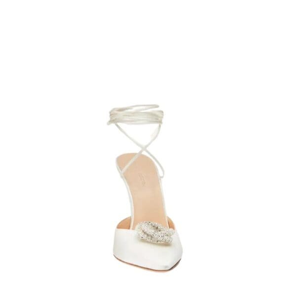 MAGDA BUTRYM POINTED-TOE SATIN MILE WRAP PUMPS IN CREAM