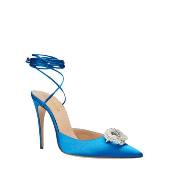 MAGDA BUTRYM POINTED-TOE SATIN MILE WRAP PUMPS IN ELECTRIC BLUE