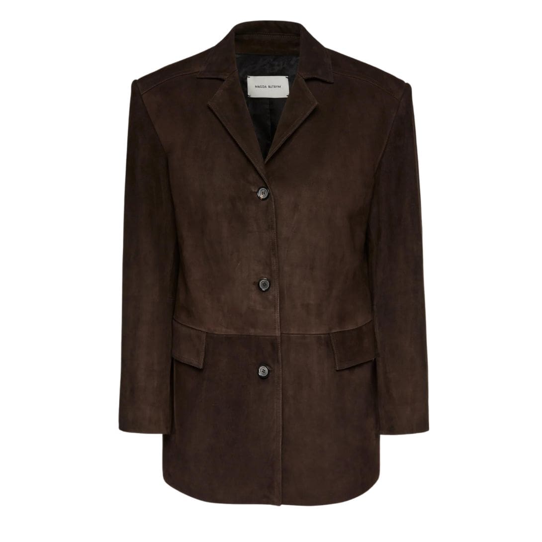 MAGDA BUTRYM SUEDE CAR JACKET IN BROWN