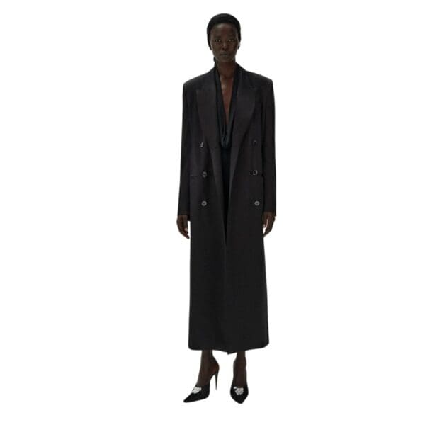 MAGDA BUTRYM CLASSIC DOUBLE BREASTED SILK COAT IN BLACK