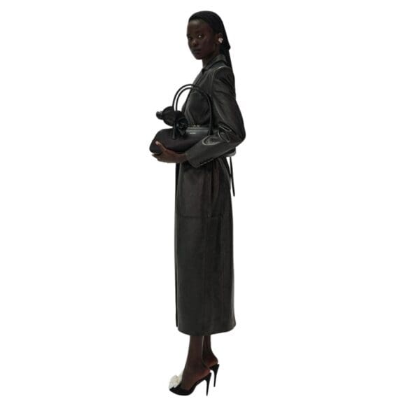MAGDA BUTRYM LEATHER HOURGLASS COAT IN BLACK