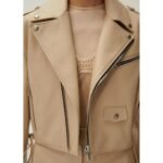 MAGDA BUTRYM CROPPED LEATHER BIKER JACKET IN BEIGE