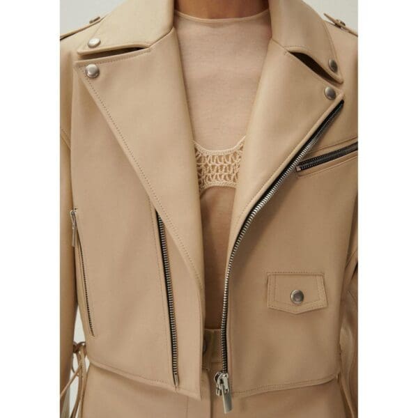 MAGDA BUTRYM CROPPED LEATHER BIKER JACKET IN BEIGE