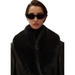MAGDA BUTRYM OVERSIZED CLASSIC MIDI COAT IN BLACK LEATHER WITH FAUX FUR