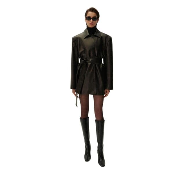 MAGDA BUTRYM BELTED LEATHER JACKET IN BLACK