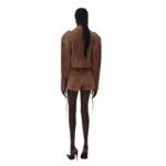 MAGDA BUTRYM CROPPED SUEDE BIKER JACKET IN BROWN