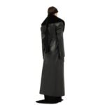 MAGDA BUTRYM LONG FAUX FUR TRIM BELTED LEATHER COAT IN BLACK
