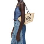 LOEWE SMALL ANAGRAM BASKET BAG IN IRACA PALM AND CALFSKIN