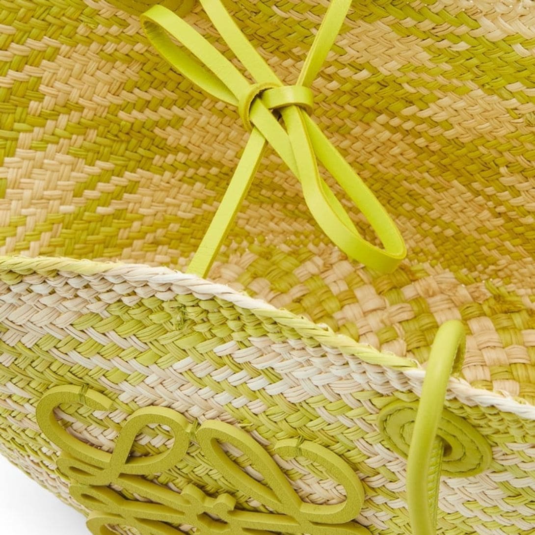 LOEWE SMALL ANAGRAM BASKET BAG IN IRACA PALM AND CALFSKIN
