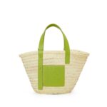 LOEWE SMALL BASKET BAG IN PALM LEAF AND CALFSKIN