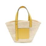 LOEWE SMALL BASKET BAG IN PALM LEAF AND CALFSKIN