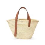 LOEWE BASKET BAG IN PALM LEAF AND CALFSKIN