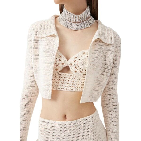 MAGDA BUTRYM CROCHET CROPPED BOLERO JACKET IN CREAM