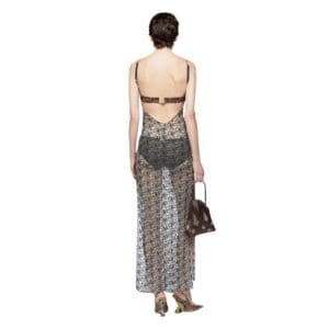 THE ATTICO CHAMPAGNE AND BLACK LONG DRESS
