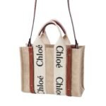 CHLOE SMALL WOODY TOTE BAG WHITE AND BROWN
