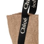 CHLOE LARGE WOODY BASKET BLACK AND BEIGE