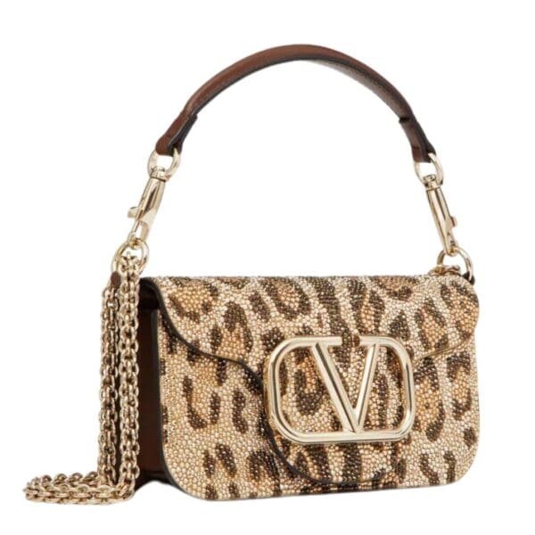 VALENTINO GARAVANI SMALL LOCÒ SHOULDER BAG WITH RHINESTONE ANIMALIER PATTERN - Image 3